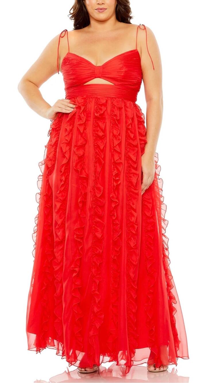 Mac Duggal 68543 Red Evening Gown Chiffon Cut Out Ruffled A-Line Dress Size 14W